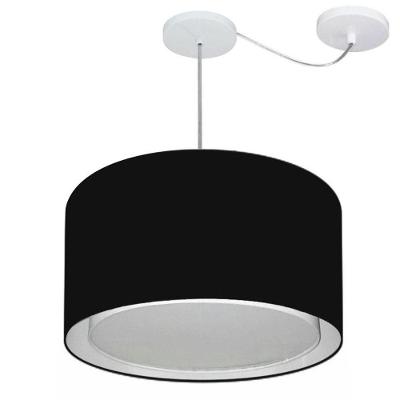 Lustre Pendente Cilíndrico Com Desvio De Centro Vivare Md-4307 Cúpula Em Tecido 45x30cm - Bivolt Preto 127/220v