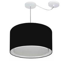 Lustre Pendente Cilíndrico Com Desvio De Centro Vivare Md-4307 Cúpula Em Tecido 45x30cm - Bivolt Preto 127/220v - 1
