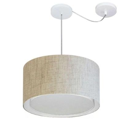 Lustre Pendente Cilíndrico Com Desvio Md-4310 Cúpula Em Tecido 40x25cm Rustico Bege - Bivolt