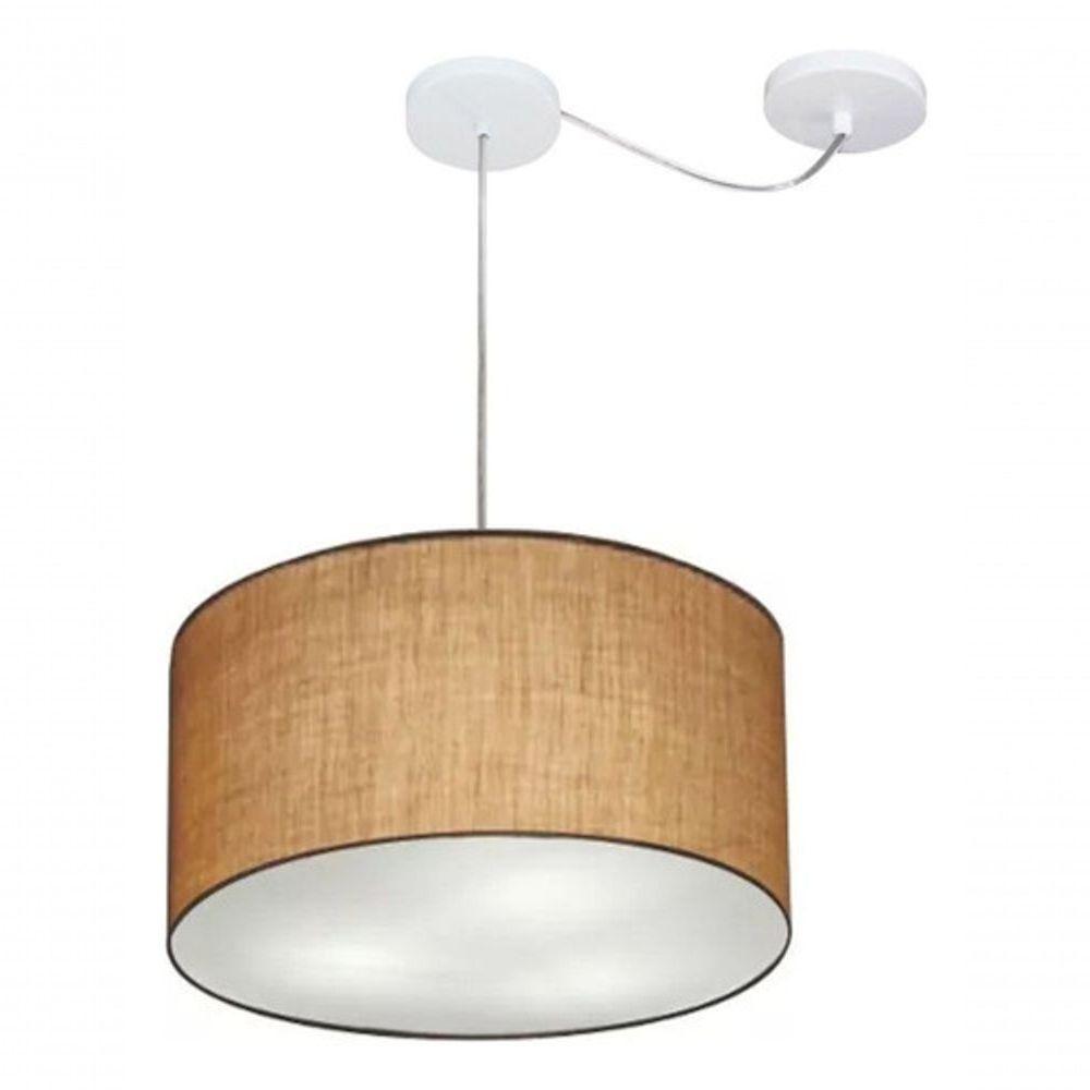 Lustre Pendente Cilíndrico Com Desvio De Centro Vivare Md-4166 Cúpula Em Tecido 40x25cm - Bivolt Palha 127/220v - 3
