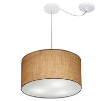 Lustre Pendente Cilíndrico Com Desvio De Centro Vivare Md-4166 Cúpula Em Tecido 40x25cm - Bivolt Palha 127/220v - 1