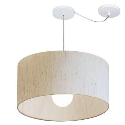 Lustre Pendente Cilíndrico Com Desvio Md-4232 Cúpula Em Tecido 55x25cm Linho Bege - Bivolt