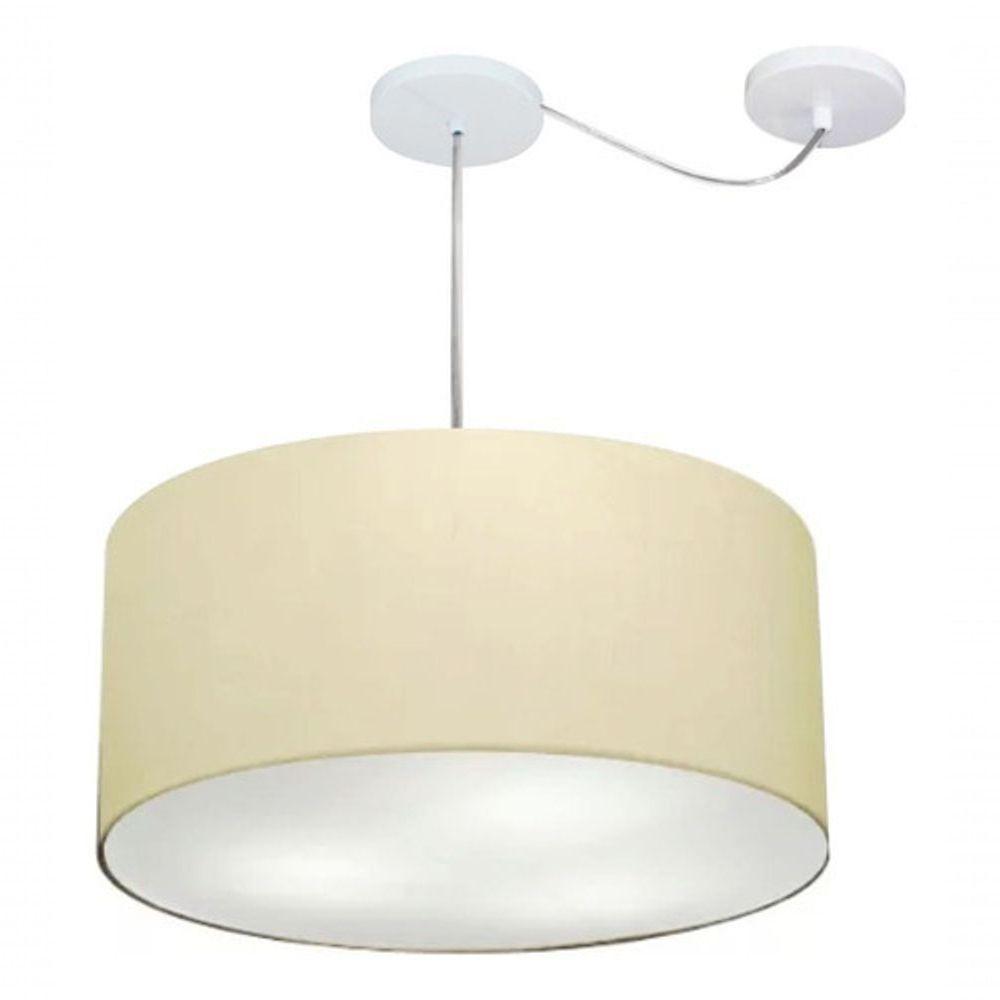 Lustre Pendente Cilíndrico Com Desvio Md-4263 Cúpula Em Tecido 55x25cm Algodão Crú - Bivolt - 3