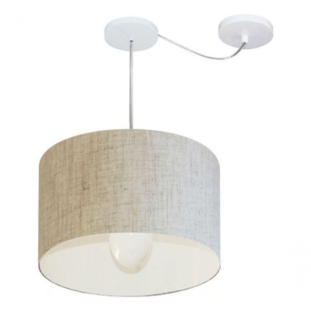 Lustre Pendente Cilíndrico Com Desvio De Centro Vivare Md-4226 Cúpula Em Tecido 40x25cm - Bivolt Rustico-bege 127/220v - 3