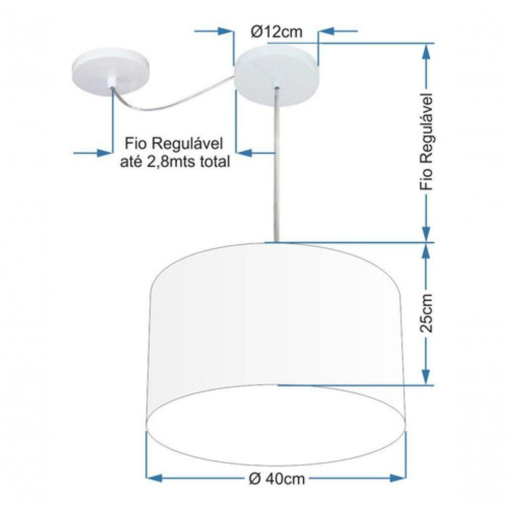 Lustre Pendente Cilíndrico Com Desvio De Centro Vivare Md-4226 Cúpula Em Tecido 40x25cm - Bivolt Rustico-bege 127/220v - 4