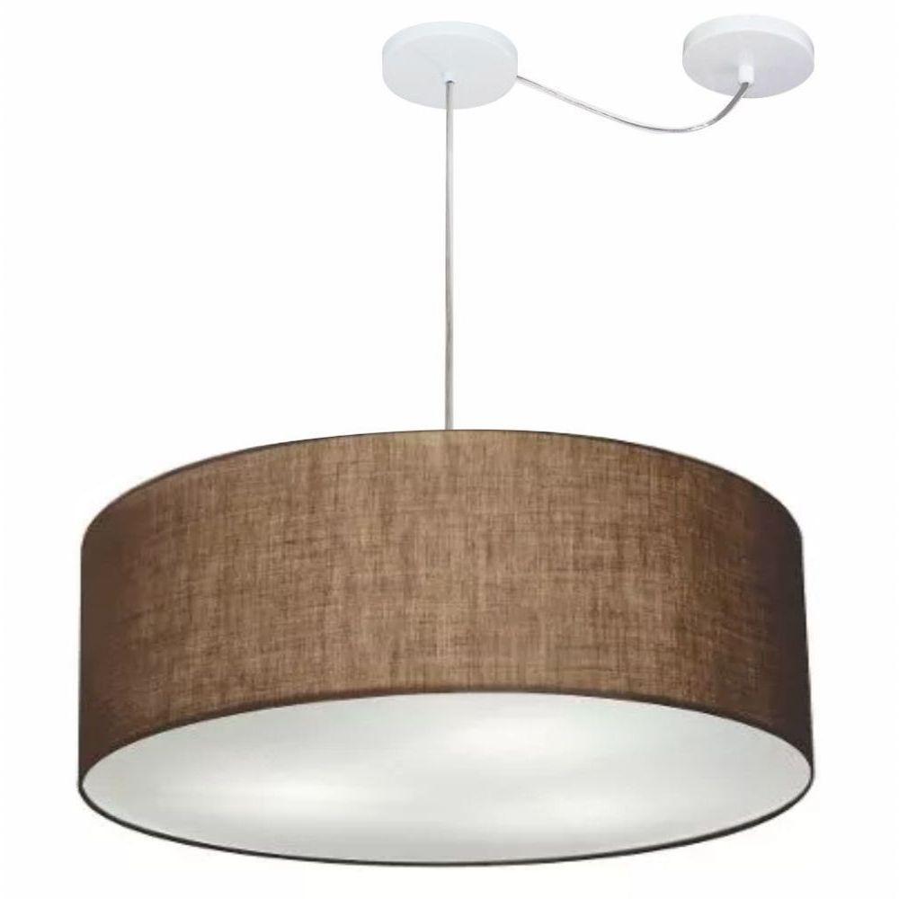 Lustre Pendente Cilíndrico Com Desvio De Centro Vivare Md-4266 Cúpula Em Tecido 60x21cm - Bivolt Café 127/220v - 1