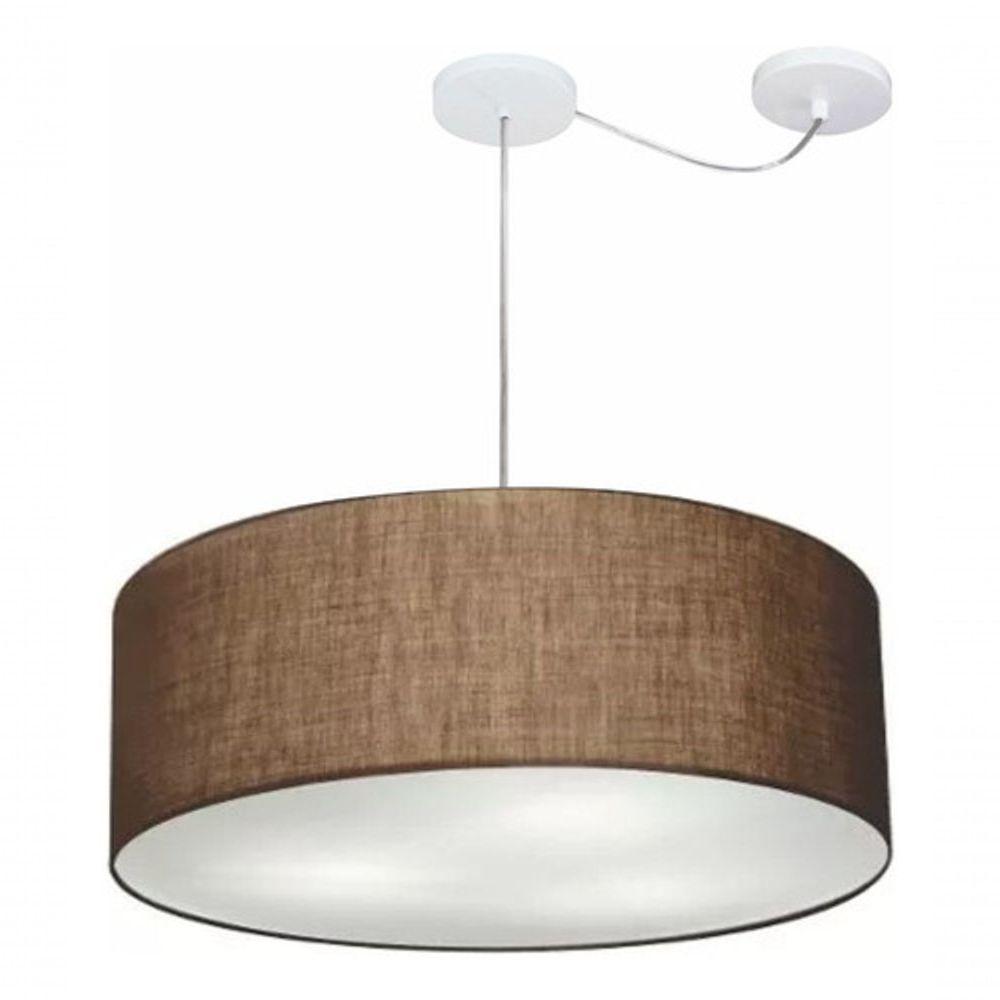 Lustre Pendente Cilíndrico Com Desvio De Centro Vivare Md-4266 Cúpula Em Tecido 60x21cm - Bivolt Café 127/220v - 3