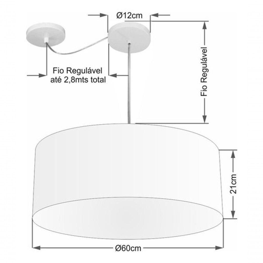Lustre Pendente Cilíndrico Com Desvio De Centro Vivare Md-4266 Cúpula Em Tecido 60x21cm - Bivolt Café 127/220v - 4