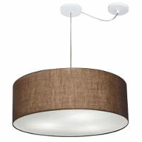 Lustre Pendente Cilíndrico Com Desvio De Centro Vivare Md-4266 Cúpula Em Tecido 60x21cm - Bivolt Café 127/220v - 1