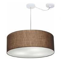 Lustre Pendente Cilíndrico Com Desvio De Centro Vivare Md-4266 Cúpula Em Tecido 60x21cm - Bivolt Café 127/220v - 3