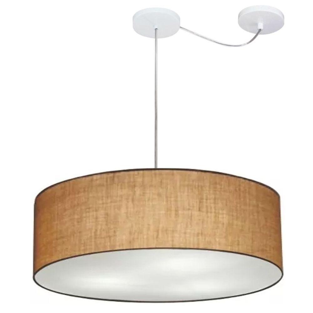 Lustre Pendente Cilíndrico Com Desvio De Centro Vivare Md-4262 Cúpula Em Tecido 55x15cm - Bivolt Palha 127/220v - 1