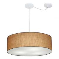 Lustre Pendente Cilíndrico Com Desvio De Centro Vivare Md-4262 Cúpula Em Tecido 55x15cm - Bivolt Palha 127/220v - 6