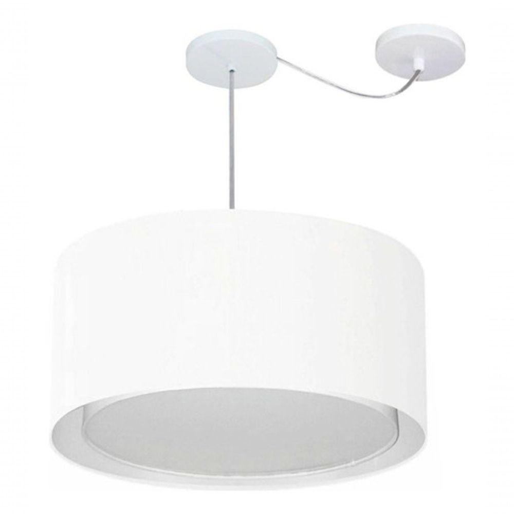 Lustre Pendente Cilíndrico Com Desvio De Centro Vivare Md-4315 Cúpula Em Tecido 50x30cm - Bivolt Branco 127/220v - 3