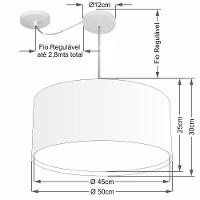 Lustre Pendente Cilíndrico Com Desvio De Centro Vivare Md-4315 Cúpula Em Tecido 50x30cm - Bivolt Branco 127/220v - 2