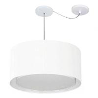 Lustre Pendente Cilíndrico Com Desvio De Centro Vivare Md-4315 Cúpula Em Tecido 50x30cm - Bivolt Branco 127/220v - 3