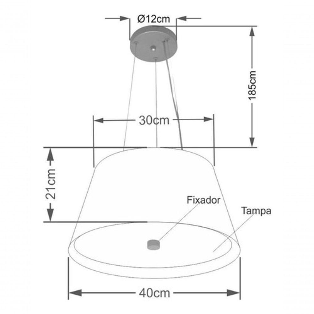 Lustre Pendente Cone Vivare Md-4119 Cúpula Em Tecido 21x40x30cm - Bivolt Cinza-branco 127/220v - 4