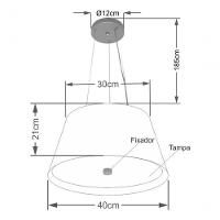 Lustre Pendente Cone Vivare Md-4119 Cúpula Em Tecido 21x40x30cm - Bivolt Cinza-branco 127/220v - 4