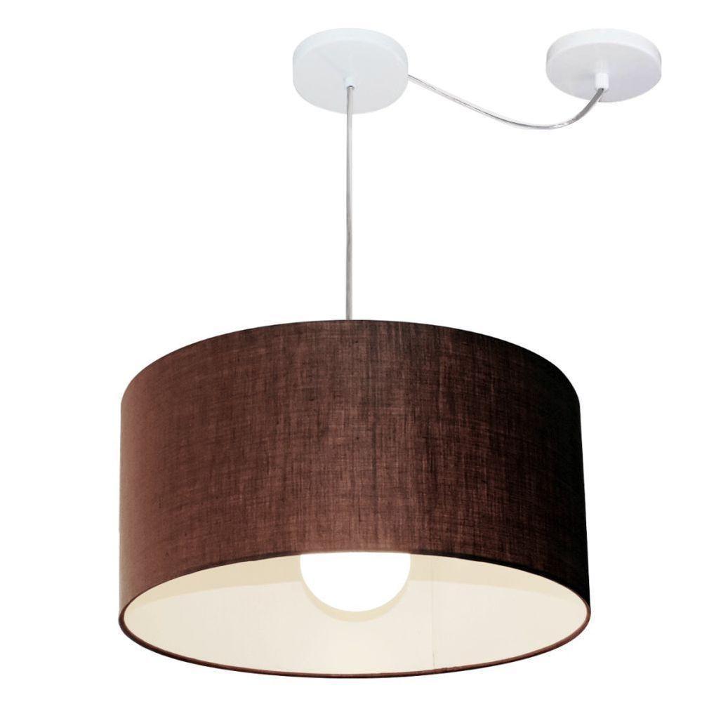 Lustre Pendente Cilíndrico Com Desvio De Centro Vivare Md-4228 Cúpula Em Tecido 45x25cm - Bivolt Café 127/220v - 1