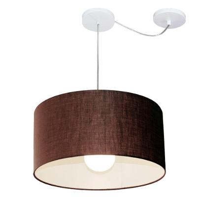 Lustre Pendente Cilíndrico Com Desvio De Centro Vivare Md-4228 Cúpula Em Tecido 45x25cm - Bivolt Café 127/220v
