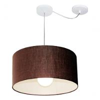 Lustre Pendente Cilíndrico Com Desvio De Centro Vivare Md-4228 Cúpula Em Tecido 45x25cm - Bivolt Café 127/220v - 3