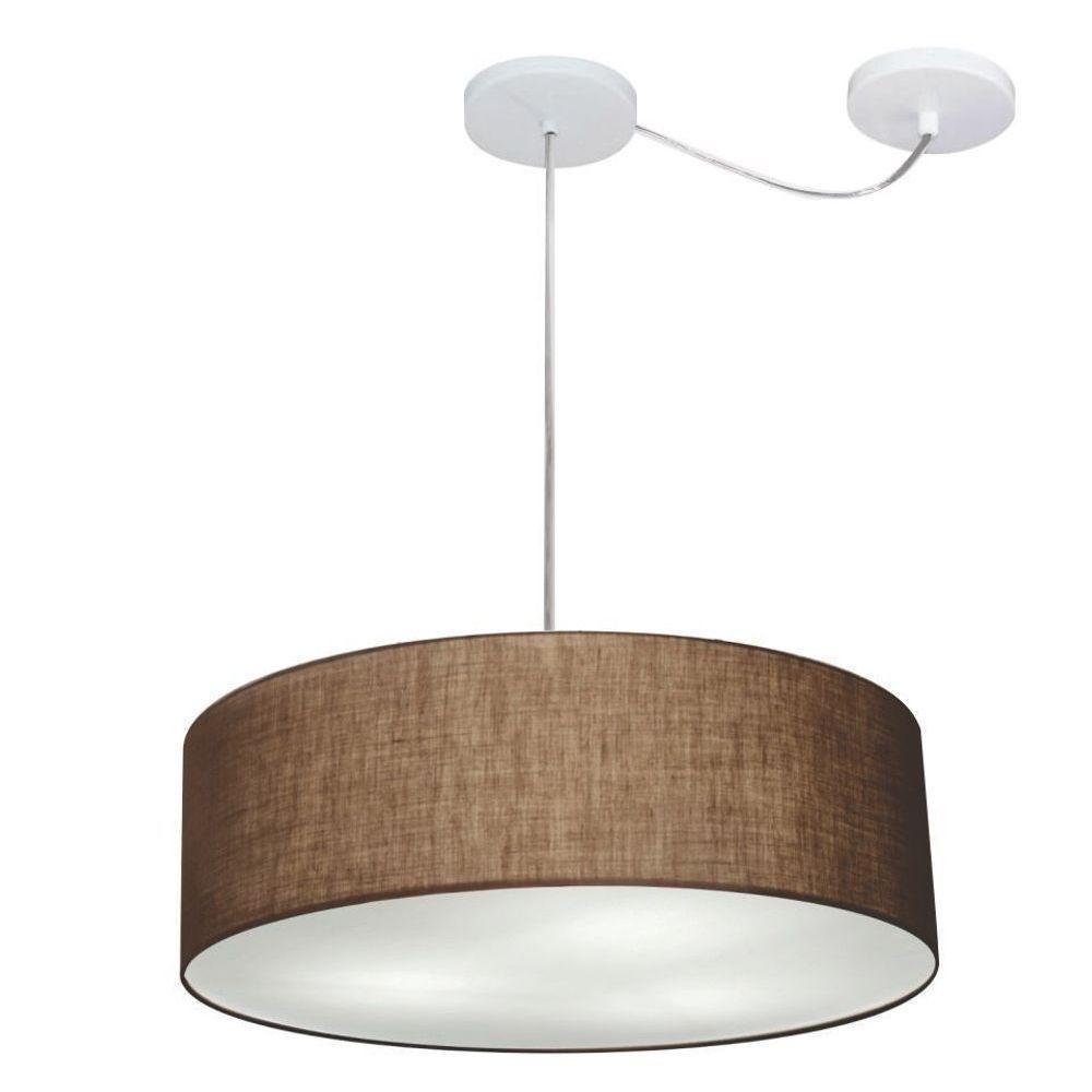 Lustre Pendente Cilíndrico Com Desvio Md-4222 Cúpula Em Tecido 45x15cm Café - Bivolt - 1