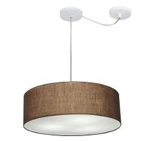Lustre Pendente Cilíndrico Com Desvio Md-4222 Cúpula Em Tecido 45x15cm Café - Bivolt - 1
