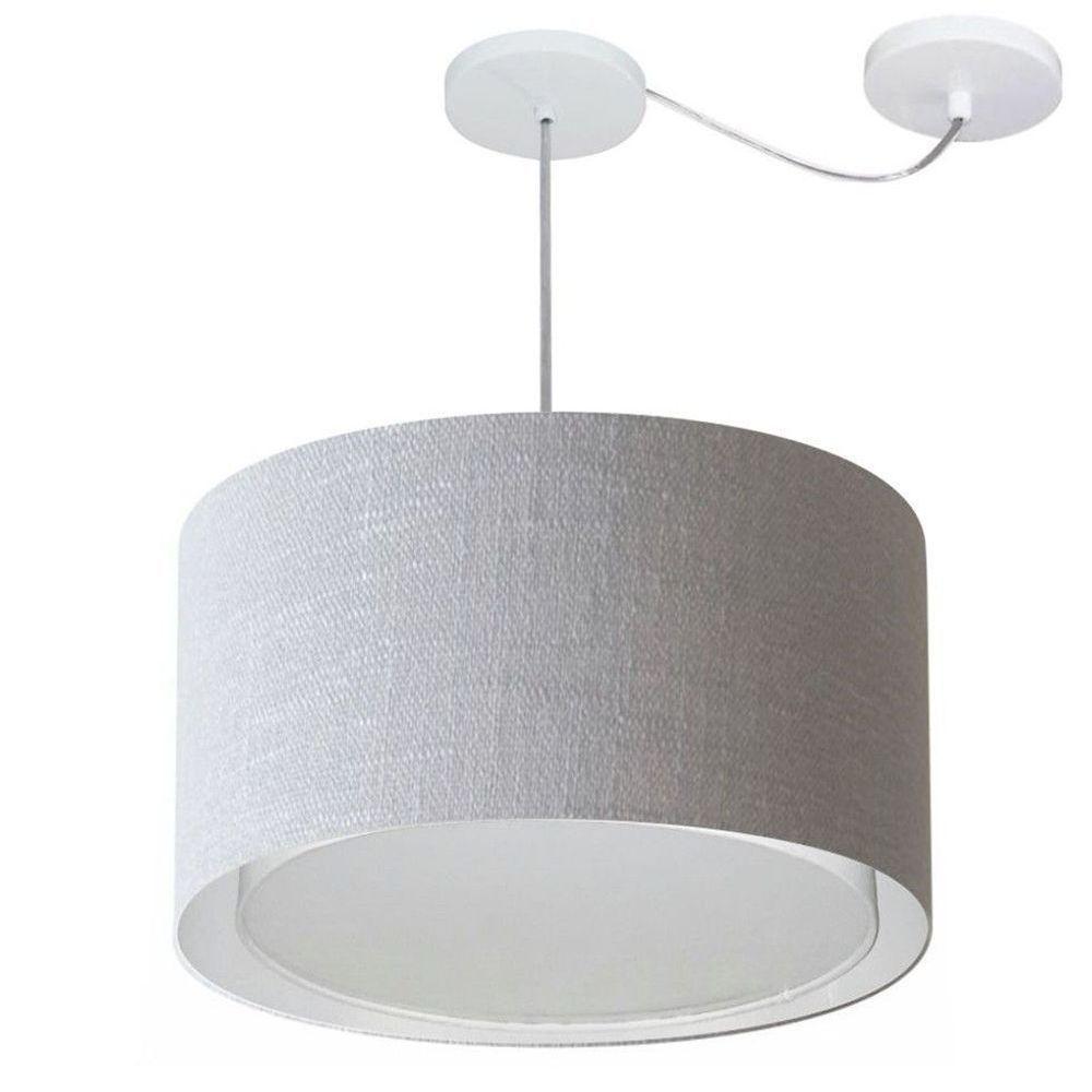Lustre Pendente Cilíndrico Com Desvio De Centro Vivare Md-4313 Cúpula Em Tecido 45x30cm - Bivolt Rustico-cinza 127/220v - 1