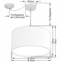 Lustre Pendente Cilíndrico Com Desvio De Centro Vivare Md-4313 Cúpula Em Tecido 45x30cm - Bivolt Rustico-cinza 127/220v - 2