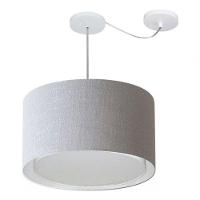 Lustre Pendente Cilíndrico Com Desvio De Centro Vivare Md-4313 Cúpula Em Tecido 45x30cm - Bivolt Rustico-cinza 127/220v - 3