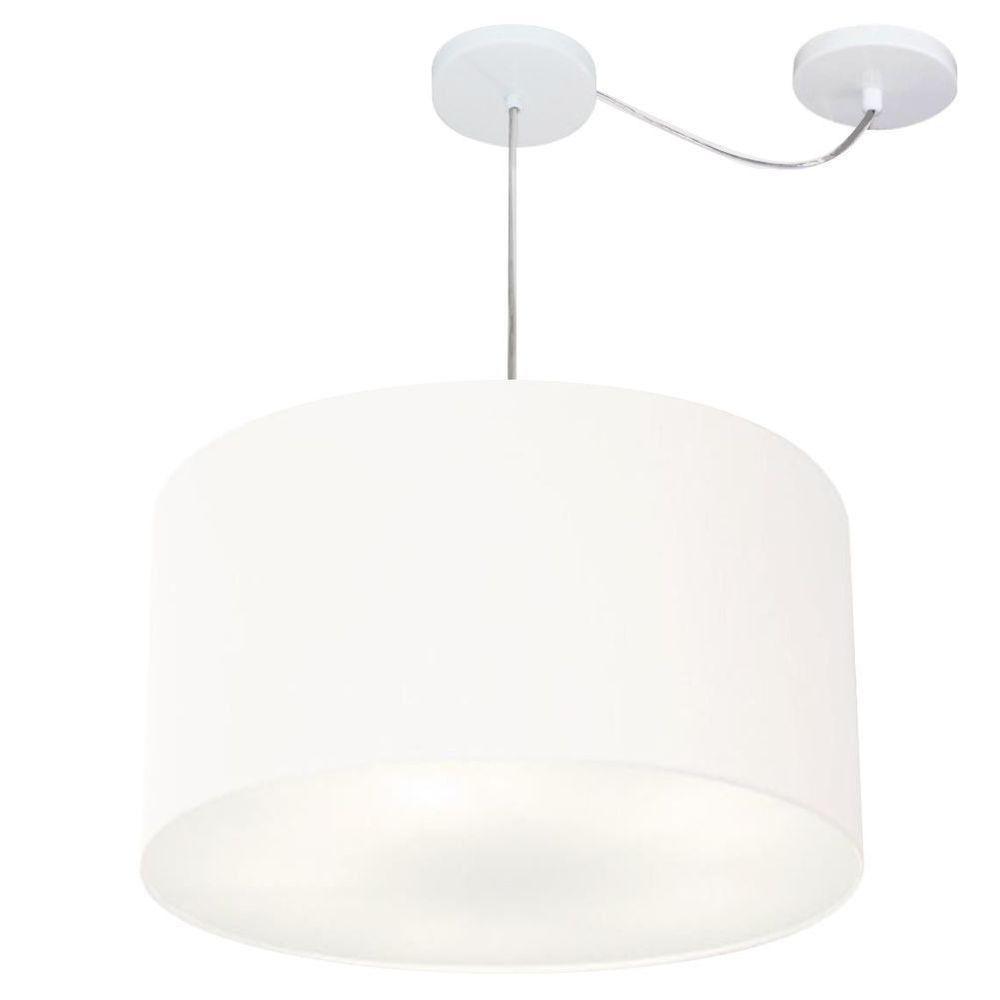 Lustre Pendente Cilíndrico Com Desvio De Centro Vivare Md-4168 Cúpula Em Tecido 60x30cm - Bivolt Branco 127/220v - 1
