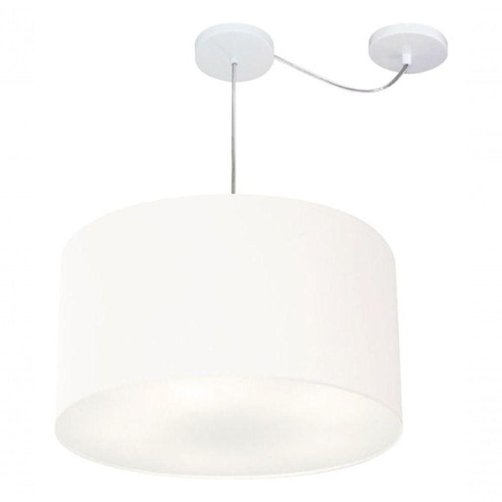 Lustre Pendente Cilíndrico Com Desvio De Centro Vivare Md-4168 Cúpula Em Tecido 60x30cm - Bivolt Branco 127/220v - 3