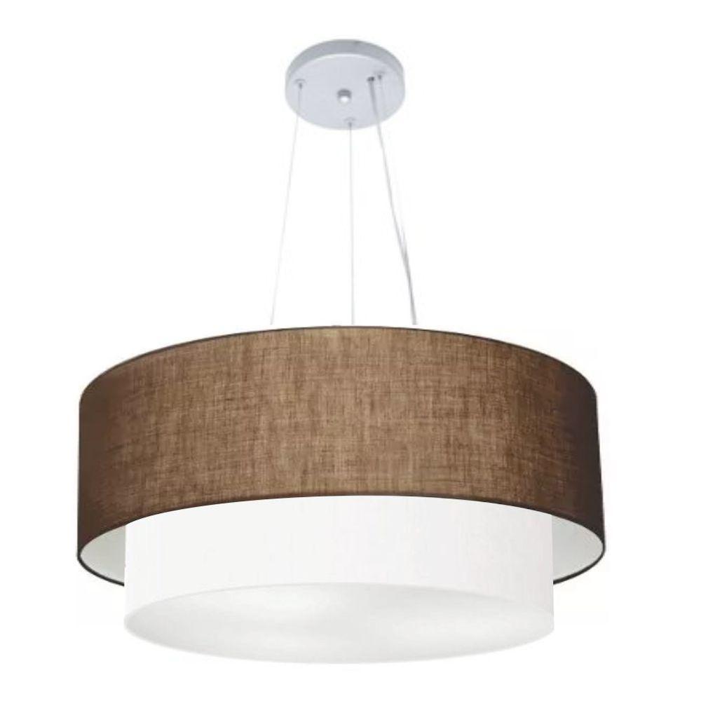 Lustre Pendente Duplo Cilíndrico Vivare Md-4073 Cúpula Em Tecido 80x60cm - Bivolt Café-branco 127/220v - 1
