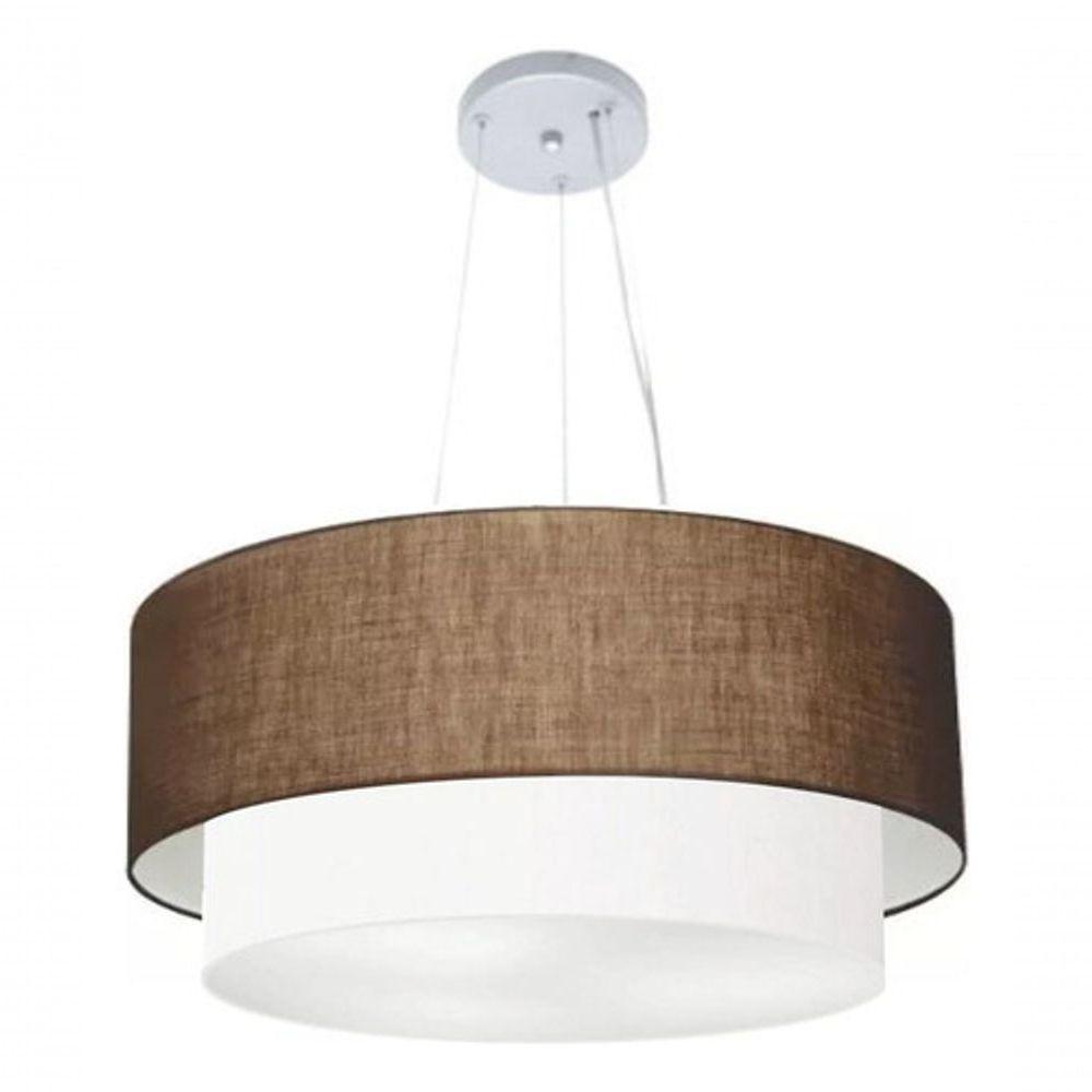 Lustre Pendente Duplo Cilíndrico Vivare Md-4073 Cúpula Em Tecido 80x60cm - Bivolt Café-branco 127/220v - 3