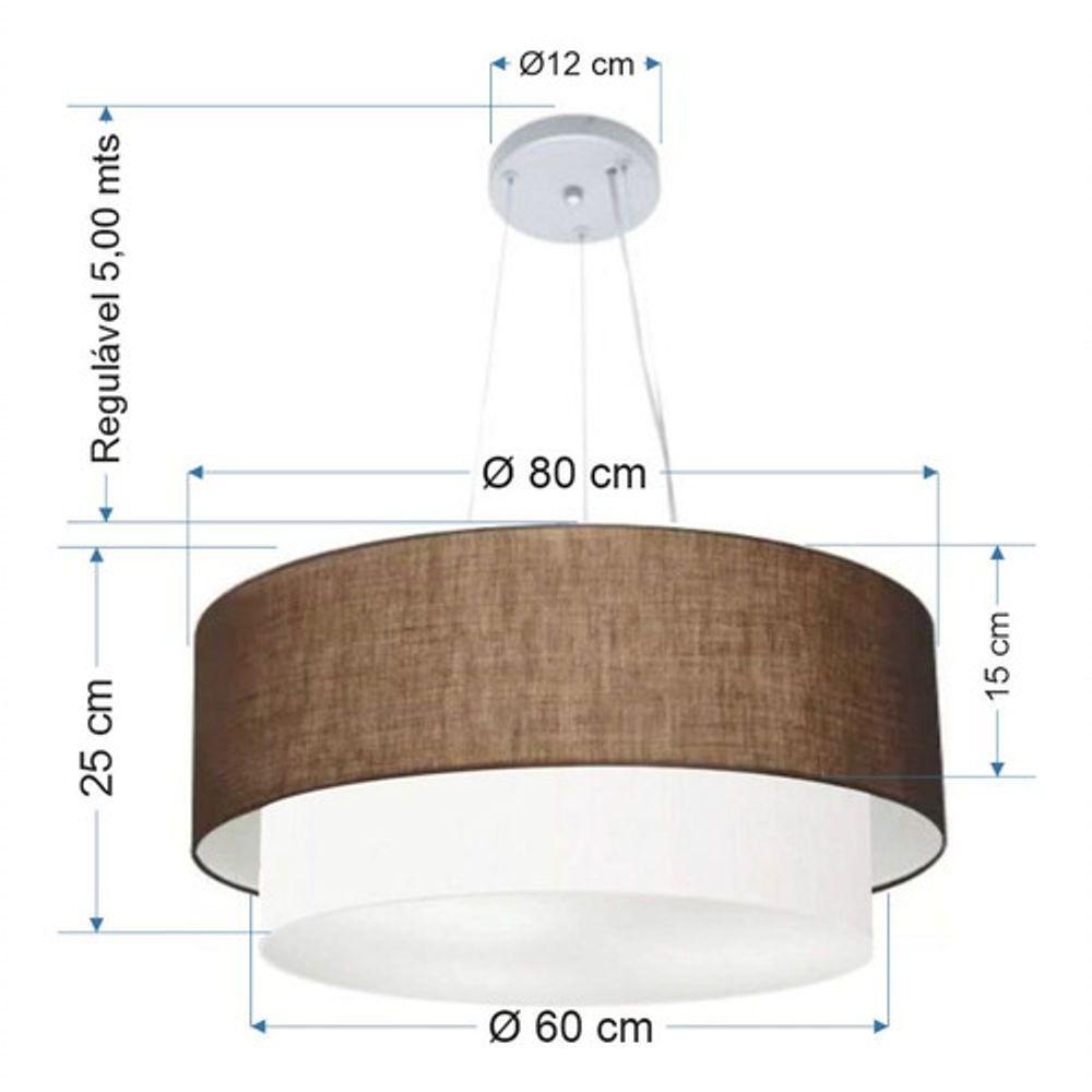 Lustre Pendente Duplo Cilíndrico Vivare Md-4073 Cúpula Em Tecido 80x60cm - Bivolt Café-branco 127/220v - 4
