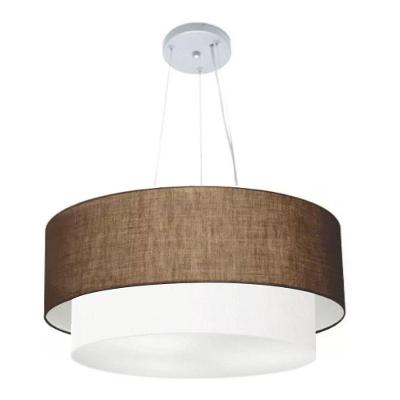 Lustre Pendente Duplo Cilíndrico Vivare Md-4073 Cúpula Em Tecido 80x60cm - Bivolt Café-branco 127/220v
