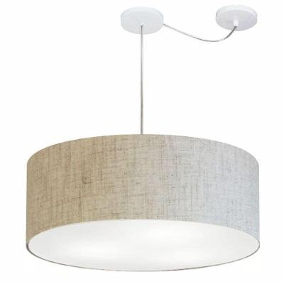 Lustre Pendente Cilíndrico Com Desvio De Centro Vivare Md-4266 Cúpula Em Tecido 60x21cm - Bivolt Rustico-bege 127/220v