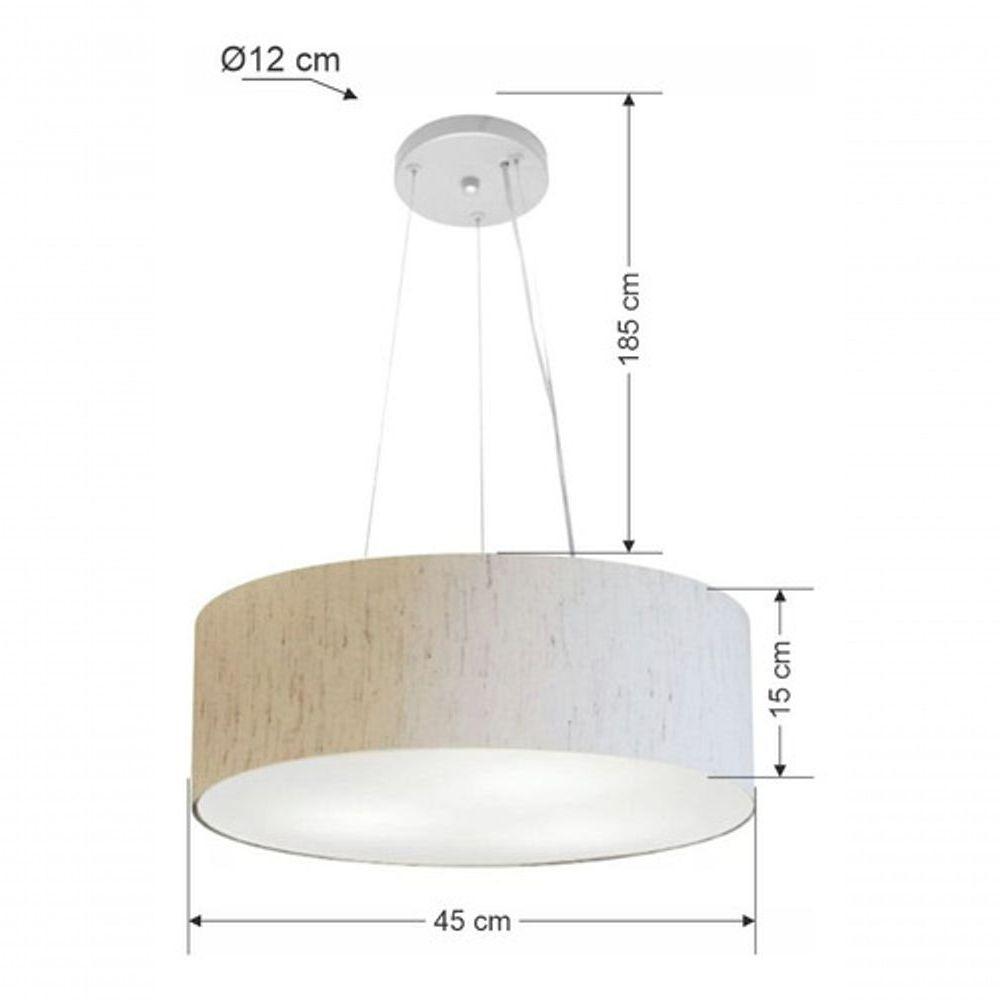 Lustre Pendente Cilíndrico Md-4184 Cúpula Em Tecido 45x15cm Linho Bege - Bivolt - 6