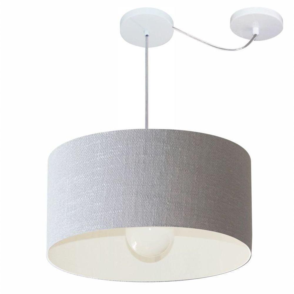 Lustre Pendente Cilíndrico Com Desvio Md-4230 Cúpula Em Tecido 50x25cm Rustico Cinza - Bivolt - 1