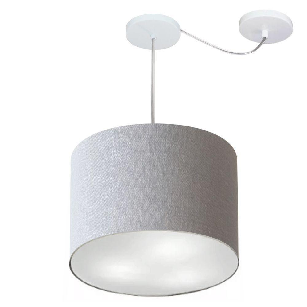 Lustre Pendente Cilíndrico Com Desvio Md-4258 Cúpula Em Tecido 40x30cm Rustico Cinza - Bivolt - 1