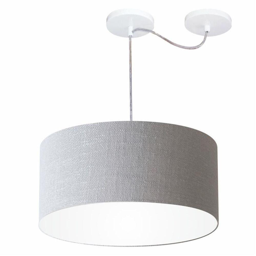 Lustre Pendente Cilíndrico Com Desvio De Centro Vivare Md-4147 Cúpula Em Tecido 50x25cm - Bivolt Rustico-cinza 127/220v - 1
