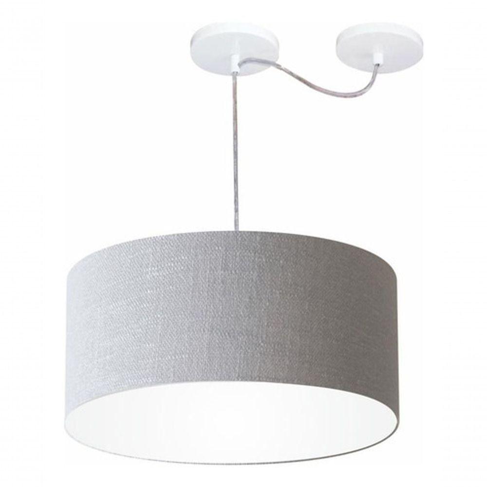 Lustre Pendente Cilíndrico Com Desvio De Centro Vivare Md-4147 Cúpula Em Tecido 50x25cm - Bivolt Rustico-cinza 127/220v - 3