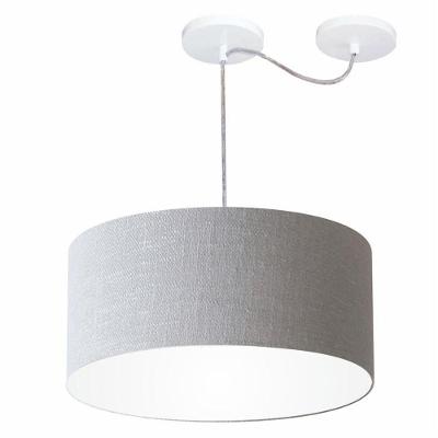 Lustre Pendente Cilíndrico Com Desvio De Centro Vivare Md-4147 Cúpula Em Tecido 50x25cm - Bivolt Rustico-cinza 127/220v