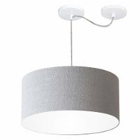 Lustre Pendente Cilíndrico Com Desvio De Centro Vivare Md-4147 Cúpula Em Tecido 50x25cm - Bivolt Rustico-cinza 127/220v - 1