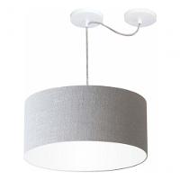 Lustre Pendente Cilíndrico Com Desvio De Centro Vivare Md-4147 Cúpula Em Tecido 50x25cm - Bivolt Rustico-cinza 127/220v - 3