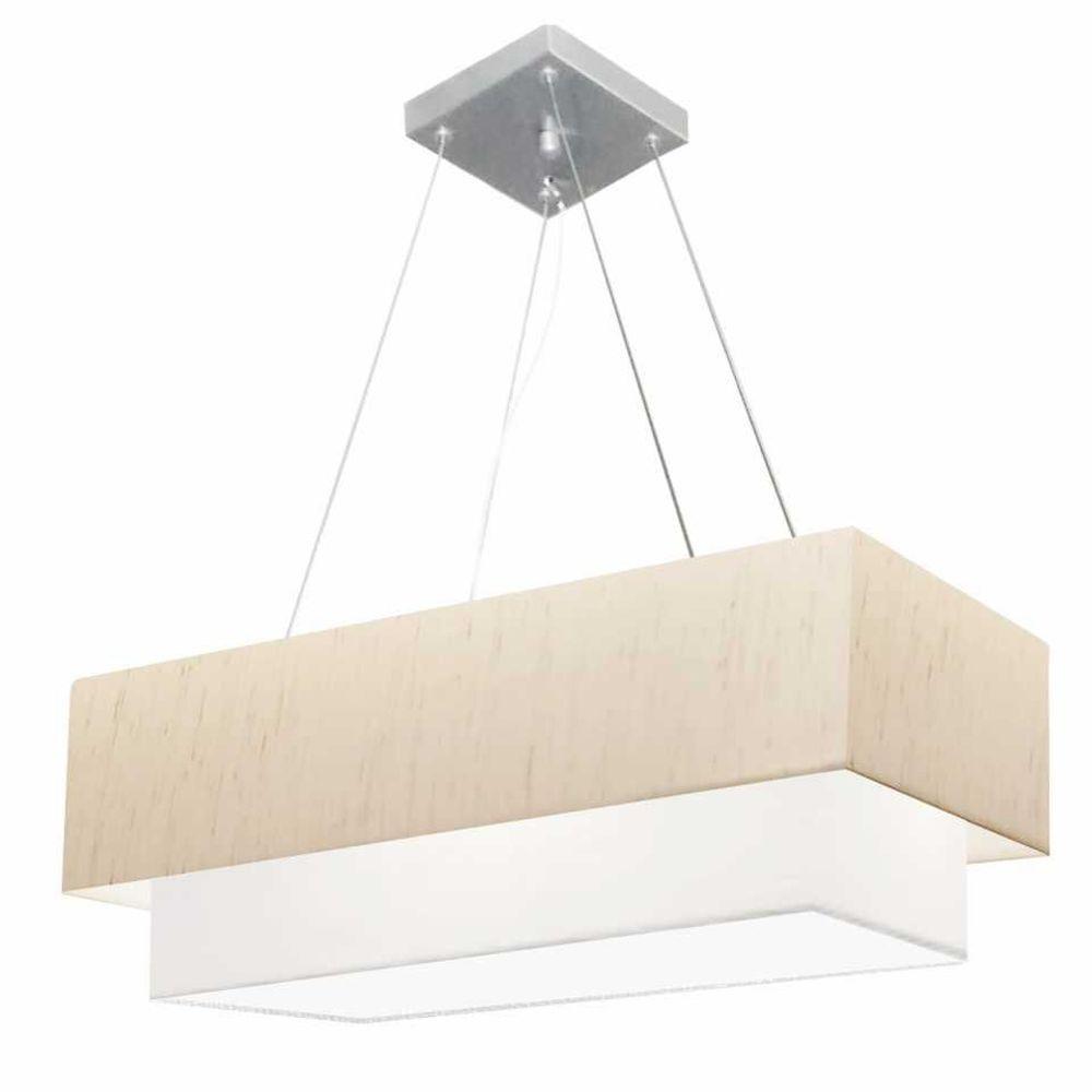 Lustre Pendente Retangular Vivare Md-4138 Cúpula Em Tecido 70x30cm X 60x25cm - Bivolt Linho-bege-branco 127/220v - 1