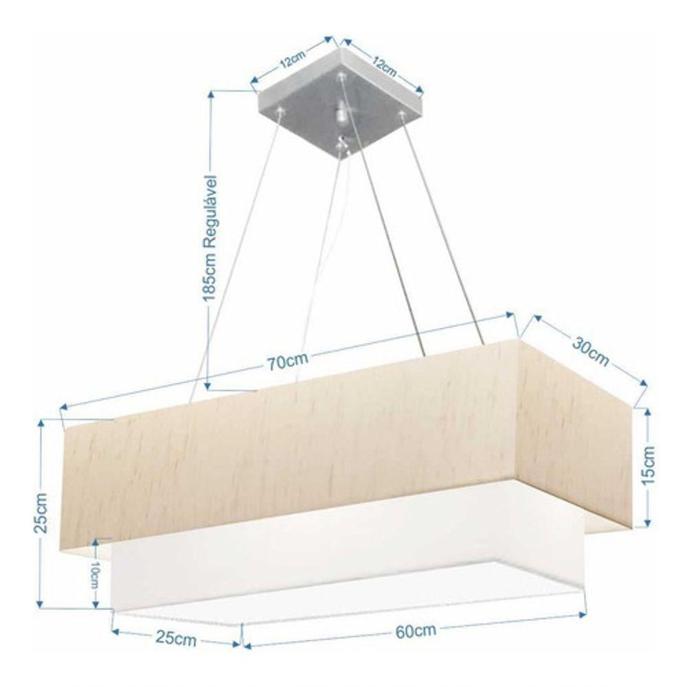 Lustre Pendente Retangular Vivare Md-4138 Cúpula Em Tecido 70x30cm X 60x25cm - Bivolt Linho-bege-branco 127/220v - 4