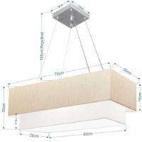 Lustre Pendente Retangular Vivare Md-4138 Cúpula Em Tecido 70x30cm X 60x25cm - Bivolt Linho-bege-branco 127/220v - 2
