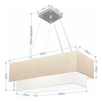 Lustre Pendente Retangular Vivare Md-4138 Cúpula Em Tecido 70x30cm X 60x25cm - Bivolt Linho-bege-branco 127/220v - 4