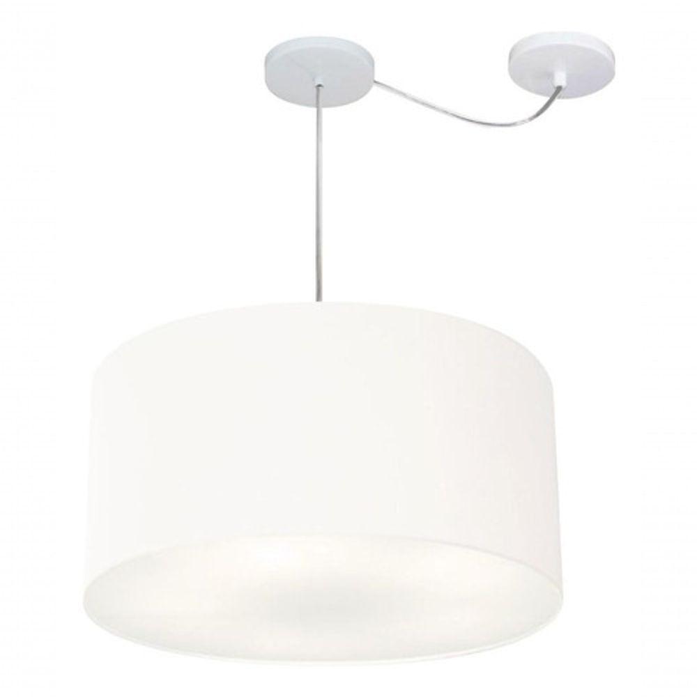 Lustre Pendente Cilíndrico Com Desvio De Centro Vivare Md-4238 Cúpula Em Tecido 45x25cm - Bivolt Branco 127/220v - 3