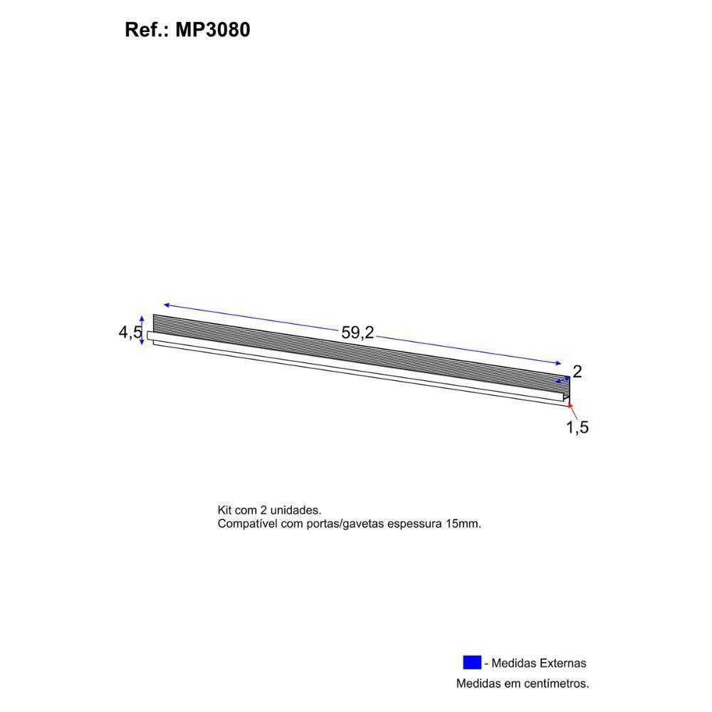 Kit 2 Puxadores 59,2cm Para Armário Cozinha Aéreo-balcão 120cm Veneza Multimóveis Mp3080 Branco - 3